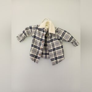 Carters Blue Plaid Shirt Fur Collar Kids 6m